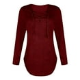 thumbnail image 5 of VEKDONE Womens Long Sleeve Top Deep V Neck Low-Cut Lace-up Criss Cross Bandage Blouse Casual Loose Solid Color Basic Tee Shirt, 5 of 5