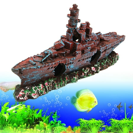 Navy Fish - Meigar Aquarium Resin Ornament Destroyer Navy War Boat Ship Wreck Fish Tank Cave Decoration For Fish Tank,9''X1.6''X4.3''