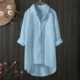 thumbnail image 2 of Casual Solid Color Button Up Collared Shirt For Women 3/4 Sleeve T Shirt Top, 2 of 2