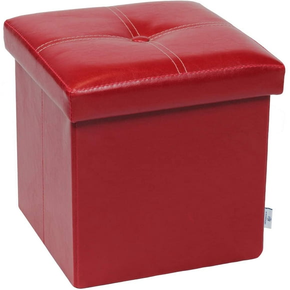 Storage Ottoman with Faux Leather Foldable Small Square Foot Rest Stools Coffee Table Black 11.8"X 11.8" X 11.8"
