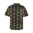 thumbnail image 3 of Easygdp Mardi Gras Shiny Green Purple Men's Hawaiian Shirts Print Lapel Short Sleeve for Beach, vacation, party, casual occasions - Large, 3 of 9