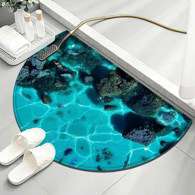 Uuiauoio Half Circle Bath Mat Non-Slip, Bathroom Rugs, Rubber Backing Absorbent Quick Dry Machine Washable Carpet for Bathroom Floor, Bedroom Home Decor 16" x 24"
