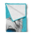 thumbnail image 2 of Yorkie Soft Flannel Fleece Throw Blanket, Yorkshire Terrier Portrait with Cool Mirror Sunglasses Hand Drawn Animal Art, Cozy Plush for Indoor and Outdoor Use, 50" x 70", Blue White, by Ambesonne, 2 of 5
