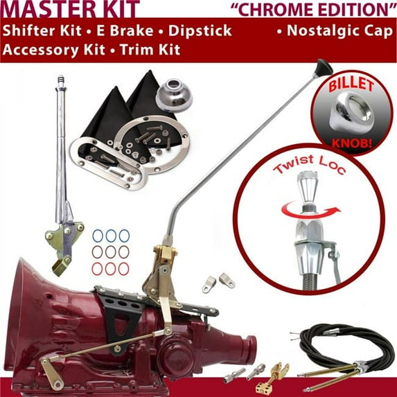 American Shifter C6 Shifter Kit Chrome 16 in. E Brake Cable Clevis Trim Kit Dipstick for F228E
