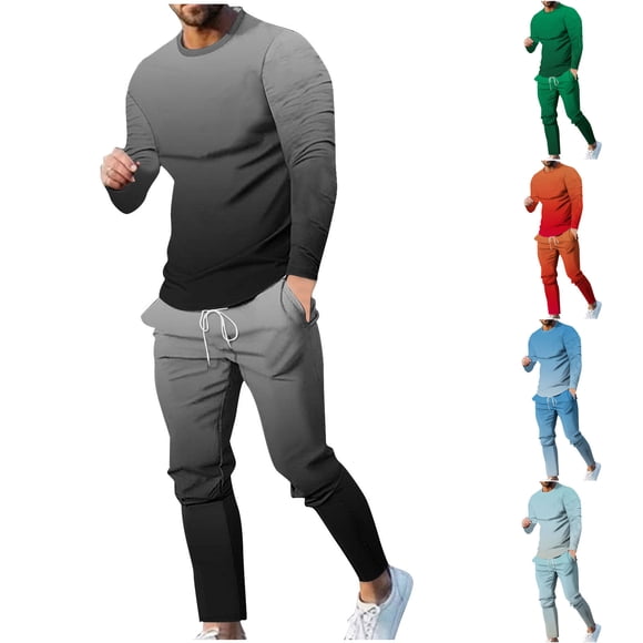 UVEASISHA Running Sets for Men,Mens Gradient Print Two Piece Tracksuit Set Casual Long Sleeve Sweatsuit Crewneck Pullovrt Drawstring Jogger Pant Track Suits 2 Piece Set Sales Today Clearance