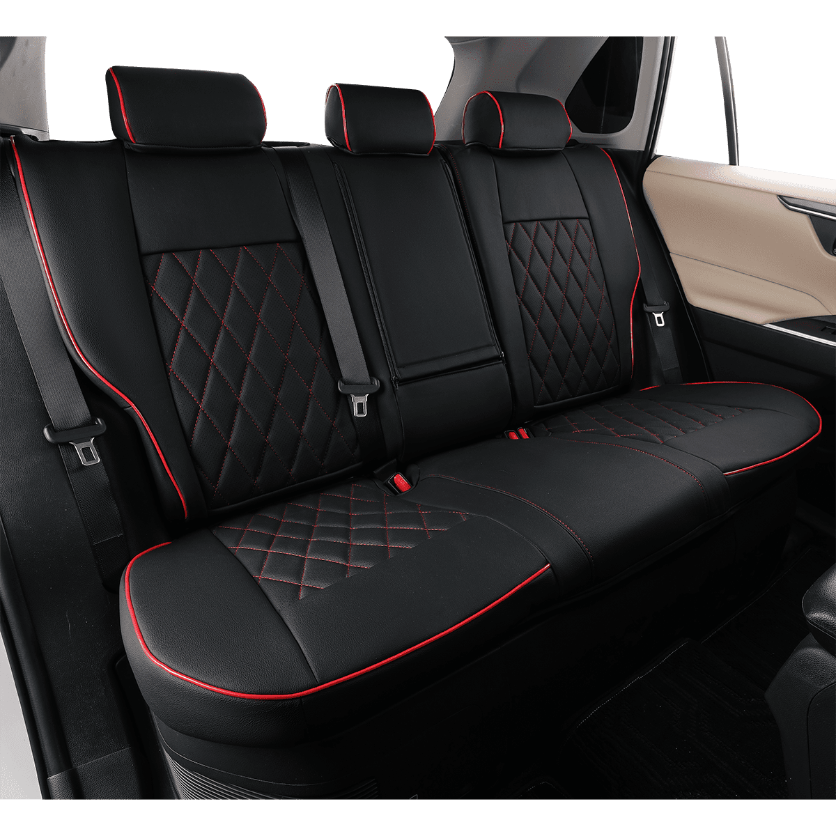 EKR Custom Fit Corolla Car Seat Covers for 2020 2021 2022 Toyota Corolla L LE - Full Set Leather Auto Seat Covers(Black with Red Trim)