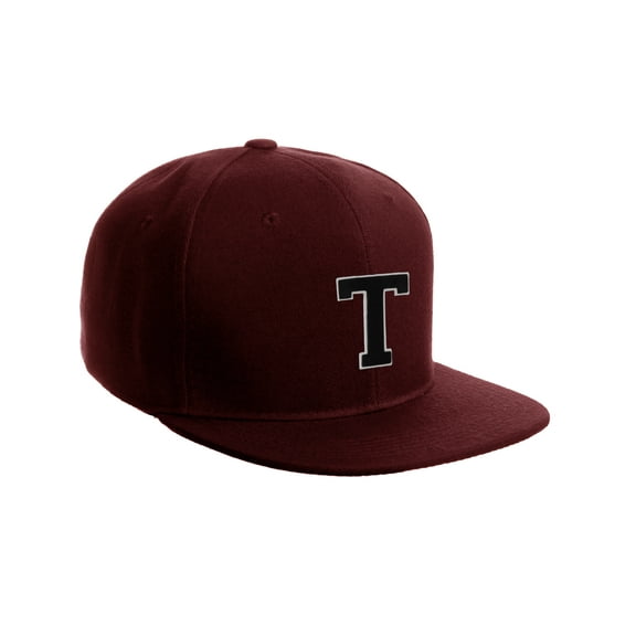 Classic Snapback Hat Custom A to Z Initial Letters, Burgundy Cap White Black
