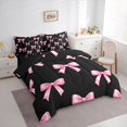 thumbnail image 2 of spefrowx Black Pink Ribbon Queen Bedding for Teens, Simple Cute Bow Bedding Comforter Set Queen, Black Reversible, 7 Pieces, 2 of 6