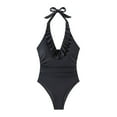 thumbnail image 2 of UPPADA Halter Swim Dress Womens One Piece Solid Color Swimsuit Cute Bathing Suits Tummy Control Cheeky Swimsuits Full Coverage One Piece Swimsuit Black,L, 2 of 5