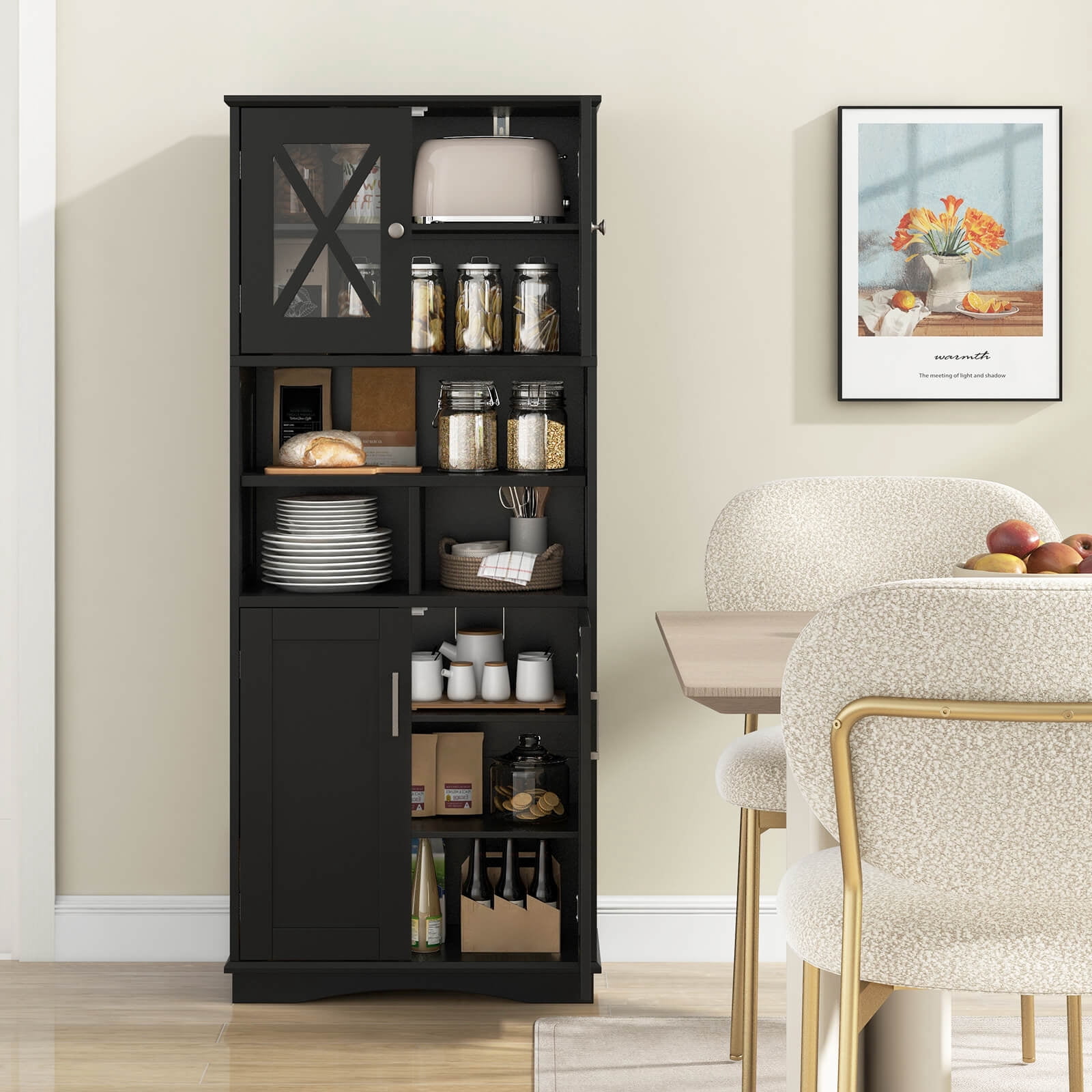Costway Tall Bathroom Cabinet Large Floor Storage Cabinet with Acrylic Doors & 3 Cubes Black