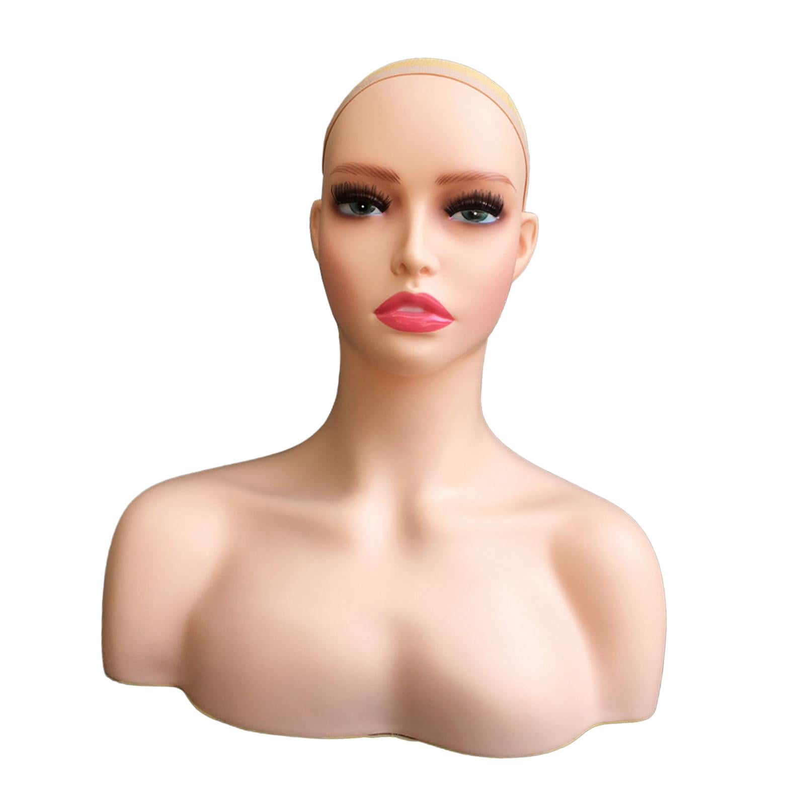Female Mannequin Head Display Model Brown Cosmetology Holder Bald Manikin Head for Display Making Home Style H