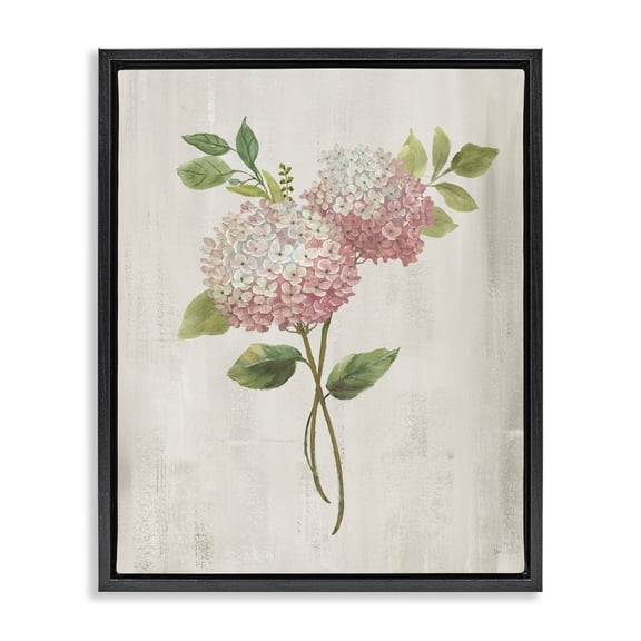 Stupell Industries Shabby Chic Pink Hydrangea Paired Stems Black Floating Frame Canvas Art, 17 x 21, by Nan