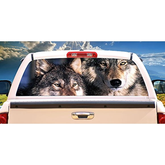 SignMission Wolves Rear Window Graphic Back Truck Decal SUV View Thru Vinyl, 22" X 65",