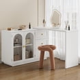thumbnail image 3 of May in Color Makeup Vanity Desk, Extendable Corner Vanity Makeup Table with 3 Drawers & 2 Doors, Modern Dressing Table for Bedroom, White Makeup Vanity Without Mirror, 3 of 10