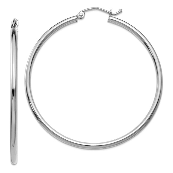 10k White Gold Polished 2mm Lightweight Tube Hoop Earrings 45x45.37mm Wide 2mm Thick Hoop Earring for Women