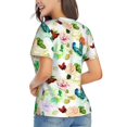 thumbnail image 3 of Vsdgher Floral Vintage Women Shirts V Neck Short Sleeve Tops T-Shirt Basic Tees, S to 3XLLarge, 3 of 5