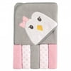 Luvable Friends Baby Girl Hooded Towel with Five Washcloths, Penguin, One Size