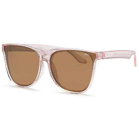 Hawaiian Island Creations Retro Classic Girls Polarized Polycarbonate Sunglasses - Transparent Pink W/Sparkle Frame / Gold Flash Lenses
