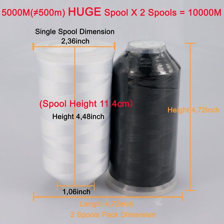 New brothread - Single Huge Spool 5000M Each Polyester Embroidery Machine  Thread 40WT for Commercial and Domestic Machines - Black Black-900
