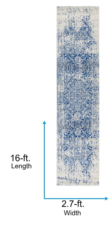 Livabliss Area Rugs for Living Room, 3x16 Harput Traditional Blue Runner Rug, Bedroom Dining Room Home Decor Stain Resistant Carpet (2'7" x 16' Runner)
