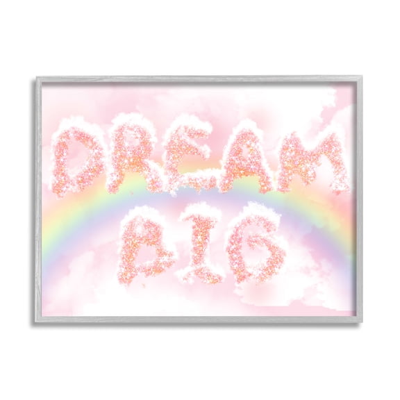 Stupell Industries Dream Big Sparkle Cloud Typography Pink Sky Rainbow, 20 x 16, Design by Ziwei Li