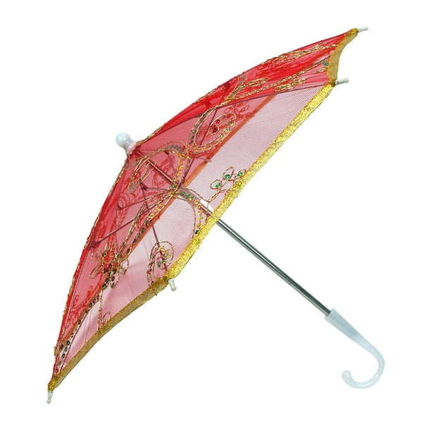 Parapluie de Parasol Rouge en Mini Dentelle à Motif Floral Ton Or