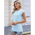 thumbnail image 6 of Womens Summer Pleated Dressy Casual Cap Short Sleeve Sleeve T-Shirts Sky Blue XL, 6 of 9