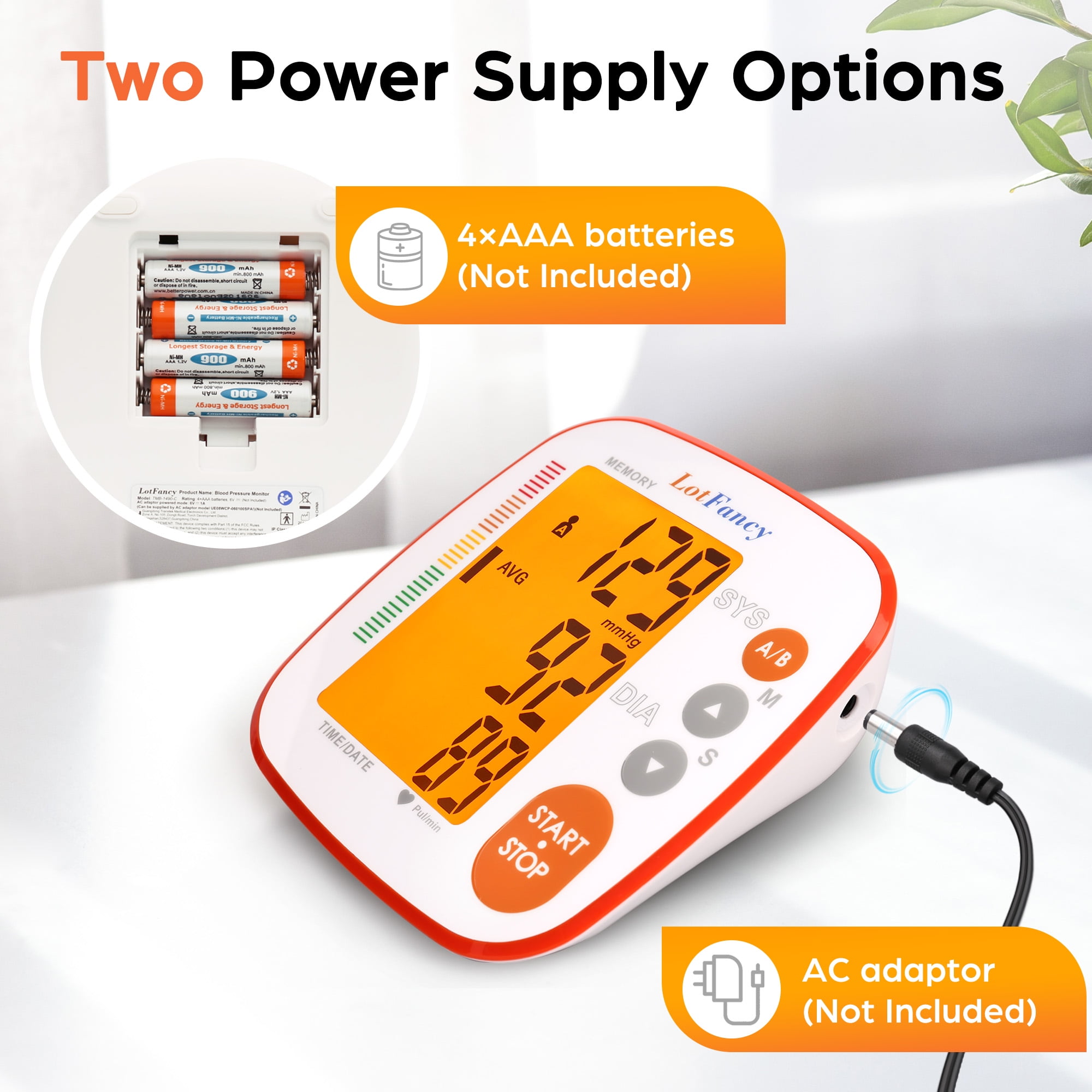 LotFancy Blood Pressure Monitor, Upper Arm Electric Blood Pressure Monitor for Home Trave, Rechargeable BP Monitors with  500 Recordings for 2 Users
