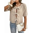 thumbnail image 2 of Women'S Tie Front-Bow Cardigan Sweaters Chunky Knit Short Sleeve Trendy Fall Winter Jacket Coats Khaki S, 2 of 8