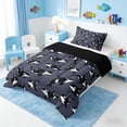 thumbnail image 2 of Manfei Cartoon Orca Dark Gray Twin Comforter Sets for Kids Boys and Girls, Nautical Marine Print Bedding Set, Black Reversible 2-Piece, 1 Comforter and 1 Pillowcase, 2 of 6