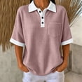 thumbnail image 2 of Hurxie Women's Old Money Half Button Golf Shirts Elegant Collared Tops with Pocket Pink,M, 2 of 8