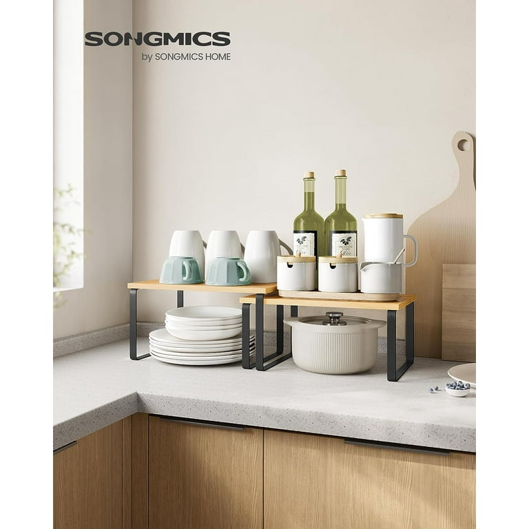 SONGMICS Cabinet Shelf Organizers, Shelf Organizer, Countertop Organizer,  Shelf Riser, Stackable, Expandable, Set of 2 Metal Kitchen Counter Shelves
