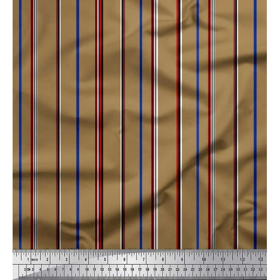 Soimoi Brown Cotton Voile Fabric Vertical Stripe Print Fabric by Yard 42 Inch Wide
