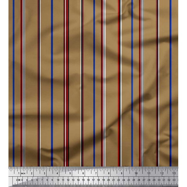 Soimoi Brown polyester Crepe Fabric Vertical Stripe Print Fabric by the Yard 42 Inch Wide