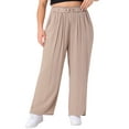 thumbnail image 2 of DARING DIVA Women's Plus Palazzo Stretchy High Waisted Wide Leg Pants 3X Khaki, 2 of 6