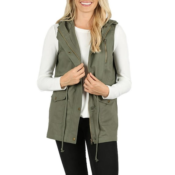 Womens Sleeveless Military Hooded Anorak Vest Jacket