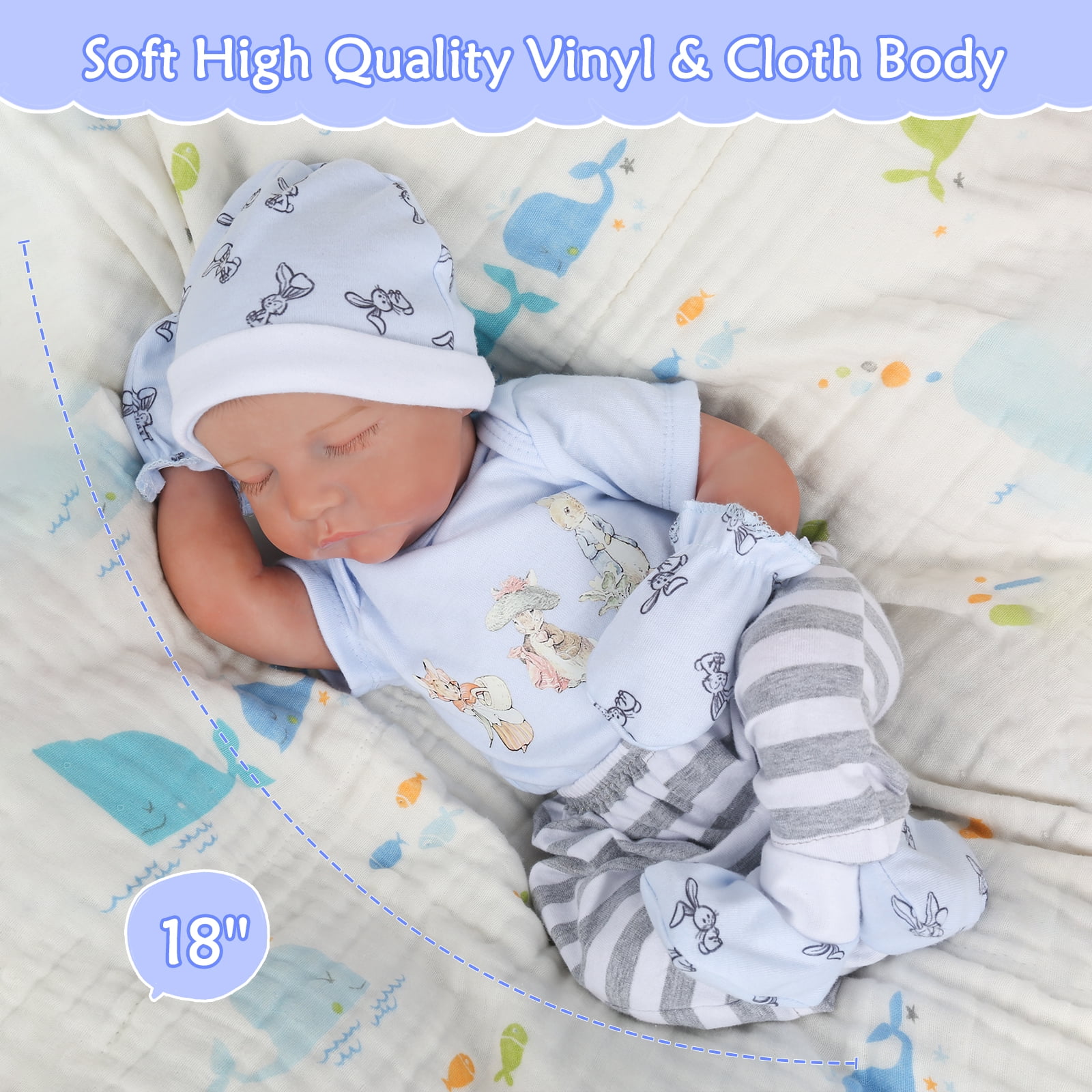 Realistic Reborn Baby Boy Doll Levi, 18 Inch Lifelike Sleeping Newborn, Soft Cloth Body with Poseable Limbs, Hand-Painted Details, Gift Box Set, Ideal for Kids Age 3+