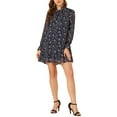 thumbnail image 6 of Allegra K Women's Ruffle Tie Neck Casual Loose Shift Floral Dress, 6 of 7