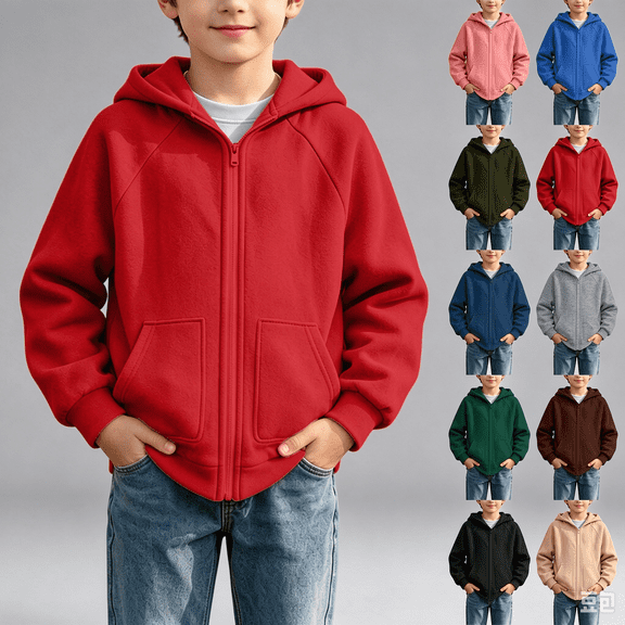 NEBWOAK Boys Pink Zip Up Fleece Hoodie, Kids Full Zip Hooded Sweatshirt, Youth Jacket,Size 7 T