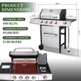 thumbnail image 2 of 4 Burner Propane Gas Grill Combo w/Side Burner, 3-in-1 BBQ Grill with Charcoal Smoker & Griddle Plate, 46,750 BTU, 448 Sq.In. Stainless Steel Outdoor Cooking Station, 2 of 9