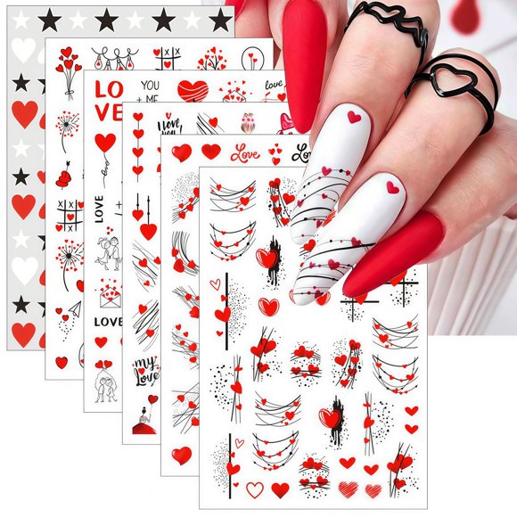 Calcomanías para uñas YUEJIMEIGUI, 6 hojas, 3D, San Valentín