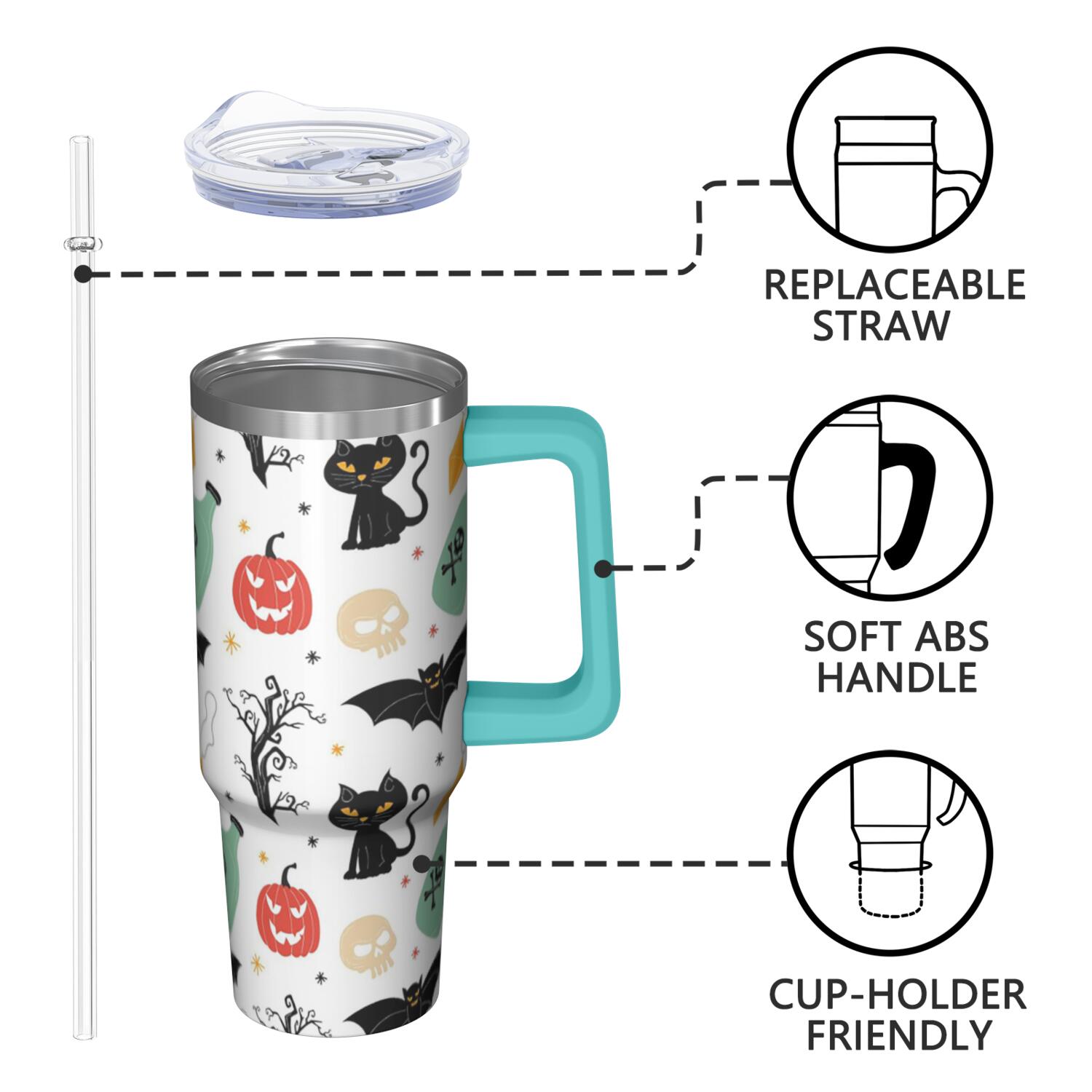 30oz Halloween Tumbler with Handle – Haunted Skull Drinkware with Lid and Straw – Creepy Aesthetic Travel Cup – Trick or Treat Gifts