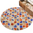 thumbnail image 2 of Round Rugs 3Ft, Modern Geometric Round Area Rug Washable Indoor Throw Carpet, Bohemia Marble Checkered Abstract Small Non Slip Circle Rug for Bedroom Living Room Home Decor Aesthetic, 2 of 8