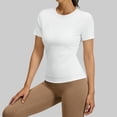 thumbnail image 7 of hotojiny Workout Shirts Women Stretchy Crew Neck Back Cut out T Shirts Athletic Short Sleeve Sun Protection Gym Running Yoga Tops, 7 of 7