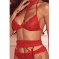 thumbnail image 4 of POGLIP Women's Red Lace Crochet Strappy Backless Bralette Set, 4 of 6