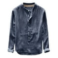 thumbnail image 2 of Pxiakgy shirts for men Mens Fashion Sleeve and Casual Blouse Button Linen Cotton Top Autumn Long Winter Men's blouseMen's Dress Shirts Navy Blue + 3XL, 2 of 5