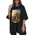 thumbnail image 4 of Plus Size Shirt for Women Black Tops for Women Oversized Short Sleeves Shirt for Women Castle T Shirt Crewneck Shirt for Women XL, 4 of 5