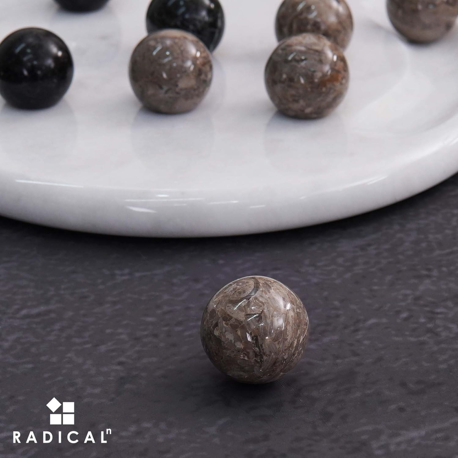 Radicaln Marble Tic Tac Toe 10" Inches Black and Oceanic Handmade Board Game for Adults – Fun Travel & Outdoor Game, Coffee Table Decor & Brain Teaser