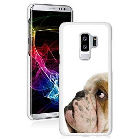 for Samsung Galaxy Hard Back Case Cover Cute English Bulldog Face Side View (White, for Samsung Galaxy S9+ (Plus))