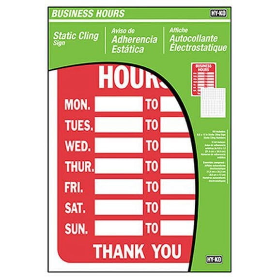 Hy-Ko Business HR Sign Office Hour Sign Kit KIT-603 - Multicolor - 8.5" x 12", Pack Of 1